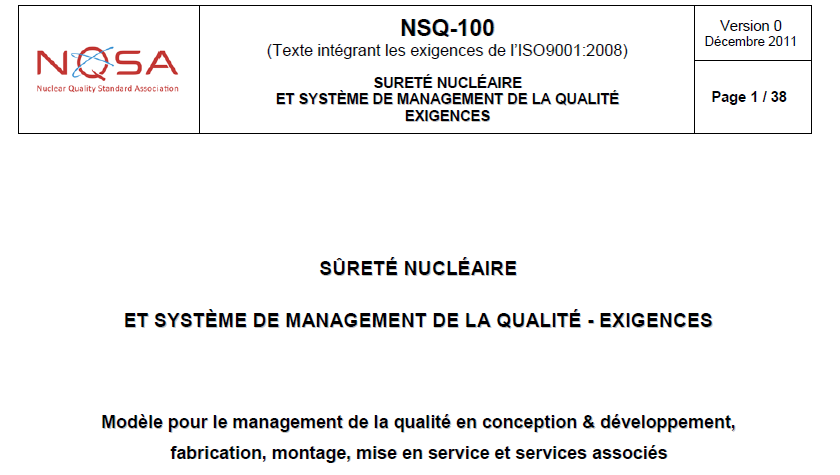 NSQ 100 premier réferentiel qualité nucléaire harmonisé